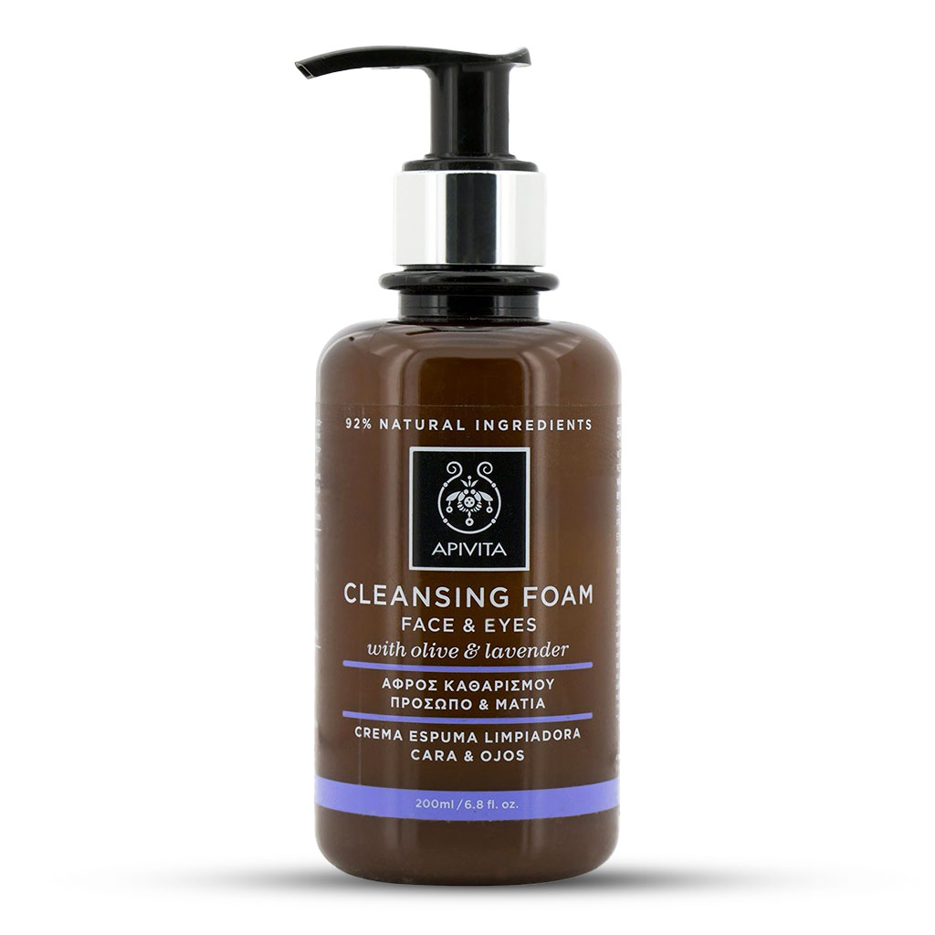Apivita, Cleansing Foam Olive & Lavender, Gentle face and eye cleanser with natural ingredients, 200 ml