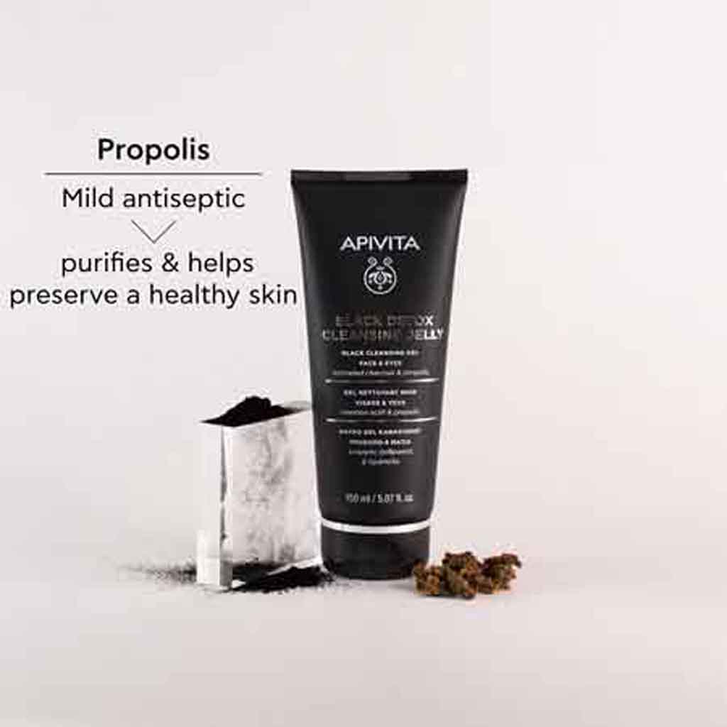 Apivita, Black Detox Cleansing Jelly, Activated charcoal and propolis gel cleanser, 150 ml