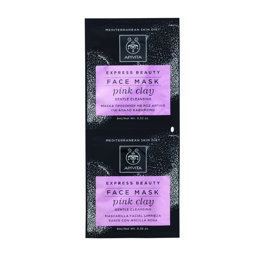 Apivita, Express Beauty Face Mask Pink Clay, Deep cleansing and purifying facial mask, 8 ml