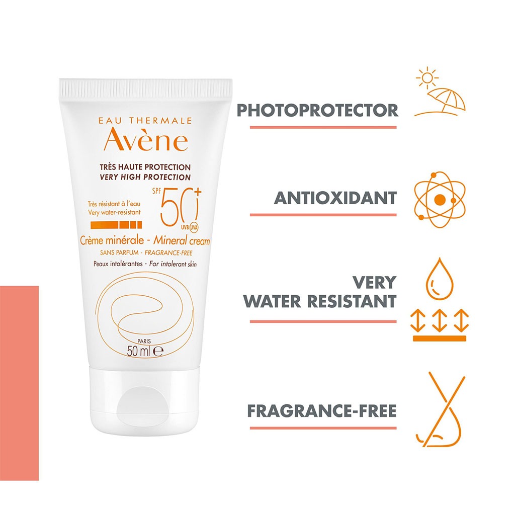 Avene, Sun Care Mineral Cream SPF 50+, High protection mineral sunscreen for sensitive skin, 50 ml