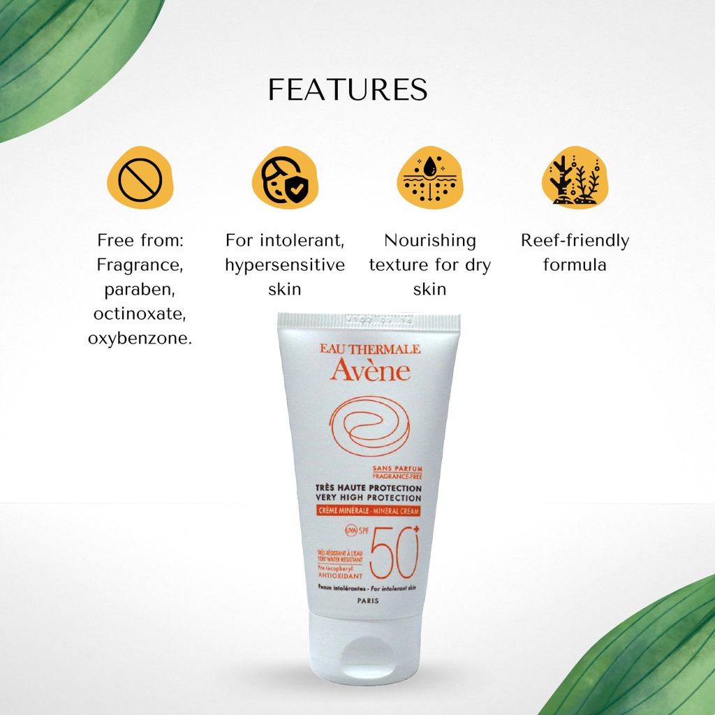 Avene, Sun Care Mineral Cream SPF 50+, High protection mineral sunscreen for sensitive skin, 50 ml