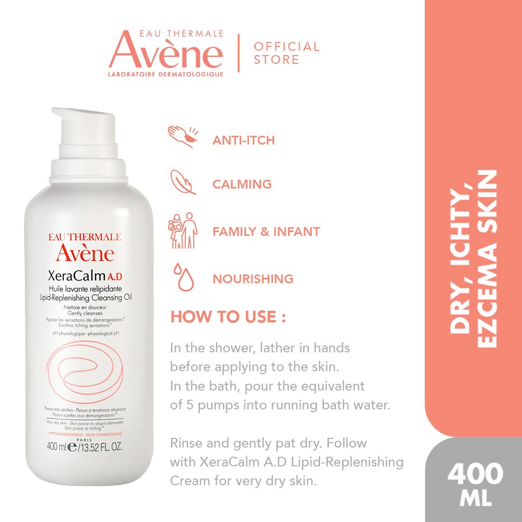 Avene, Xeracalm Lipid Replenishing Cleansing Oil, Soothing cleansing oil for dry sensitive skin, 400ml