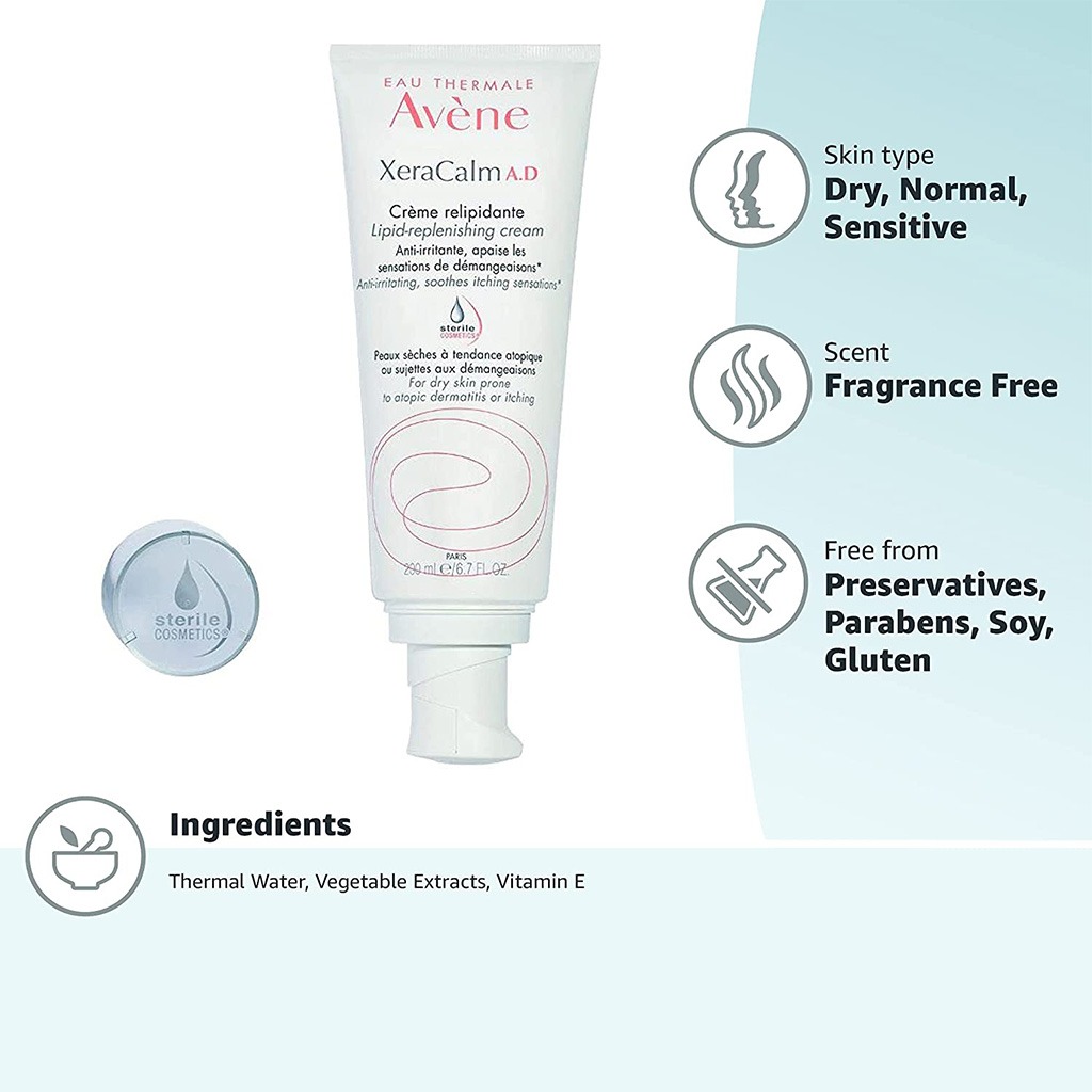 Avene, XeraCalm A.D lipid replenishing cream, Soothing cream for dry sensitive skin, 200ml