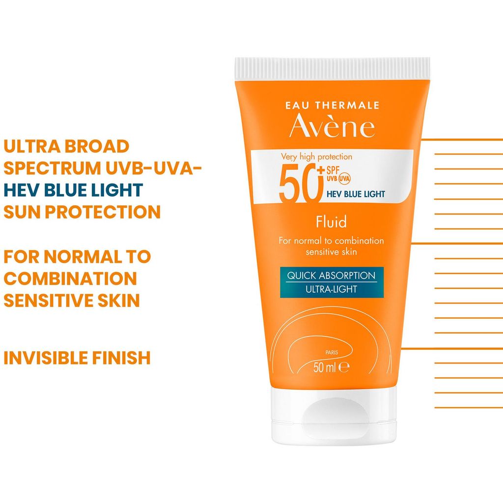 Avene, SPF 50+ Fluid with fragrance, Lightweight high protection sunscreen with pleasant scent, 50 ml