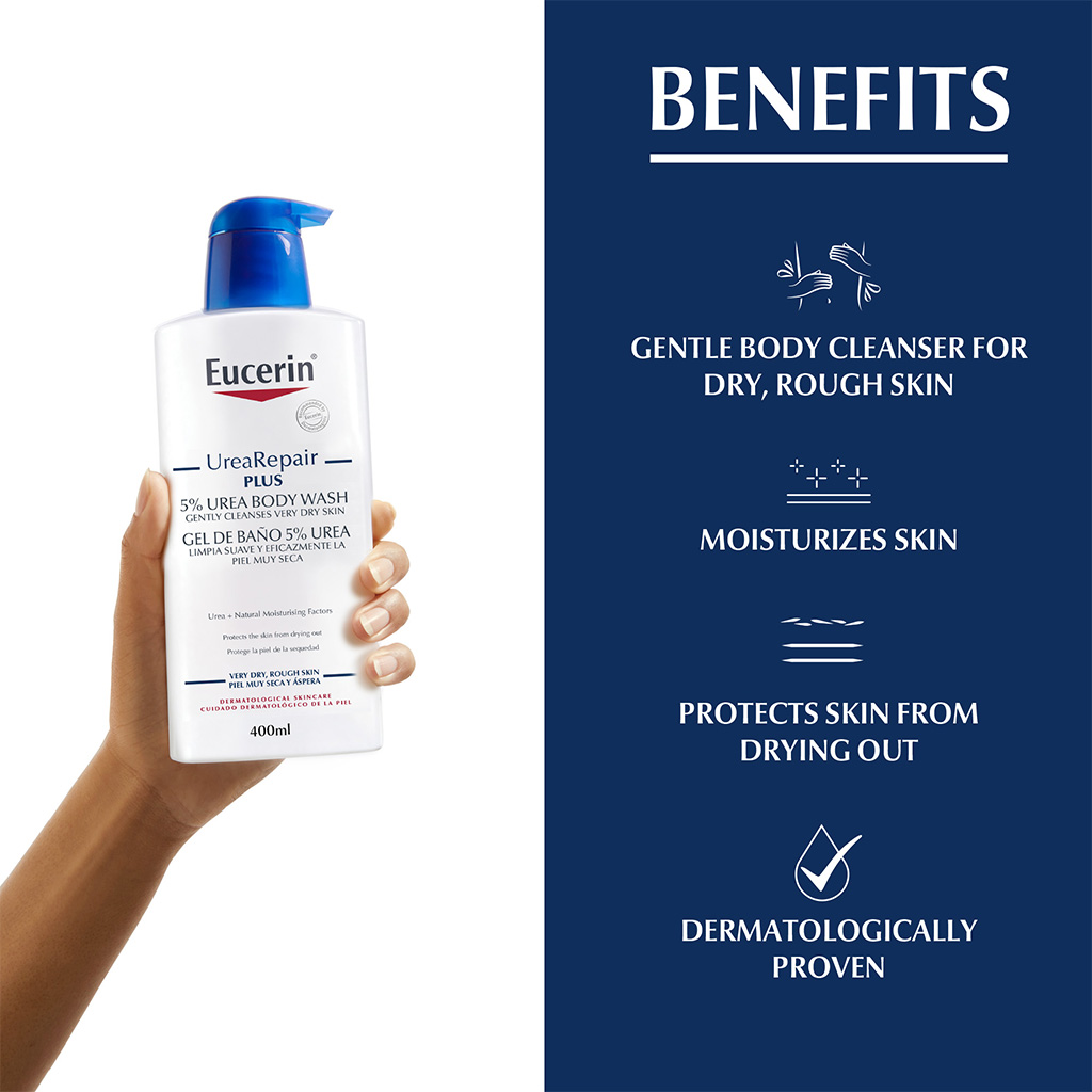 Eucerin, UreaRepair Plus 5% Urea Body Wash, Moisturizing body wash for dry and rough skin, 400ml