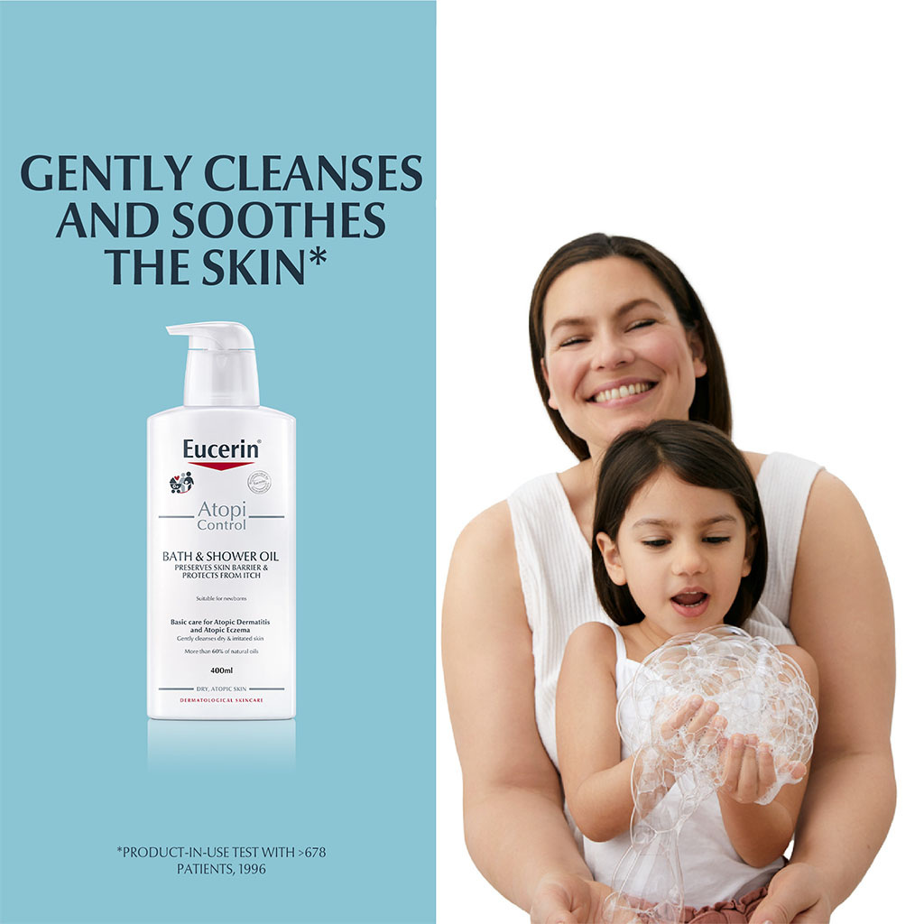Eucerin, AtopiControl Bath & Shower Oil, Soothing oil for atopic dermatitis relief, 400ml