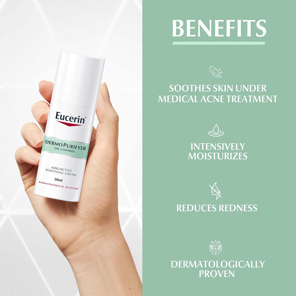 Eucerin, Dermopurifyer Adjunctive Soothing Cream, Soothing cream for acne-prone skin, 50ml