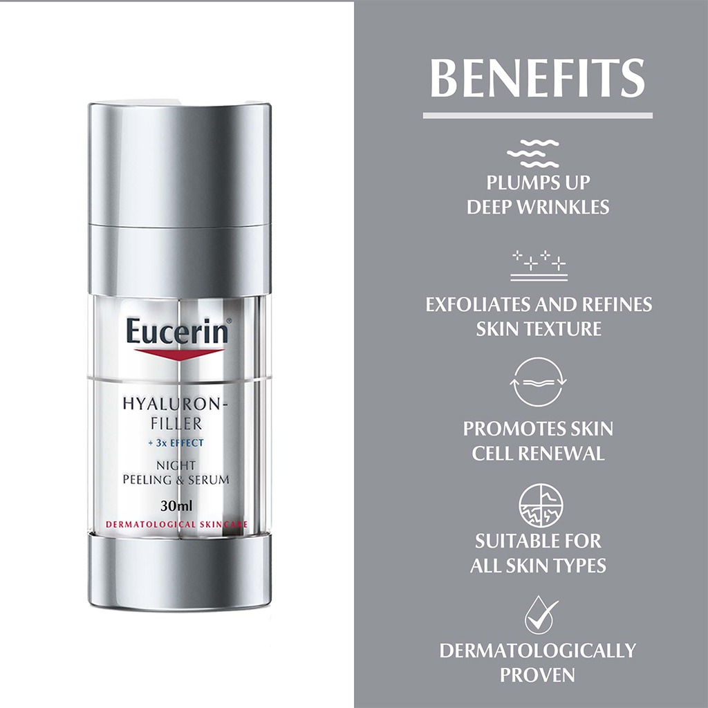 Eucerin, Hyaluron-Filler Peeling Anti-Wrinkle Night Serum, Night serum with peeling effect for wrinkle reduction, 30ml