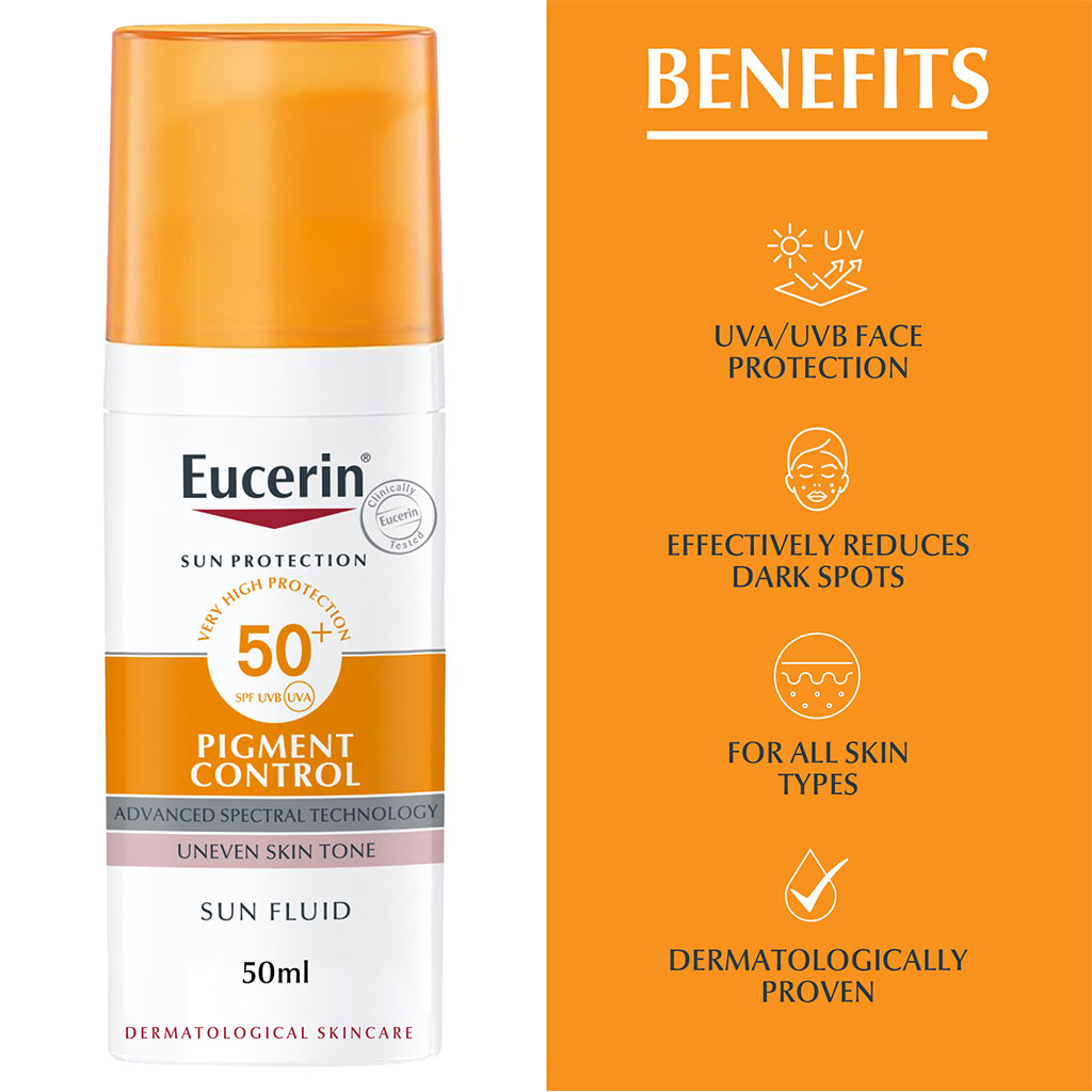 Eucerin, Even Pigment Perfector Sun Fluid SPF 50+, High protection sunscreen for uneven skin tone, 50 ml