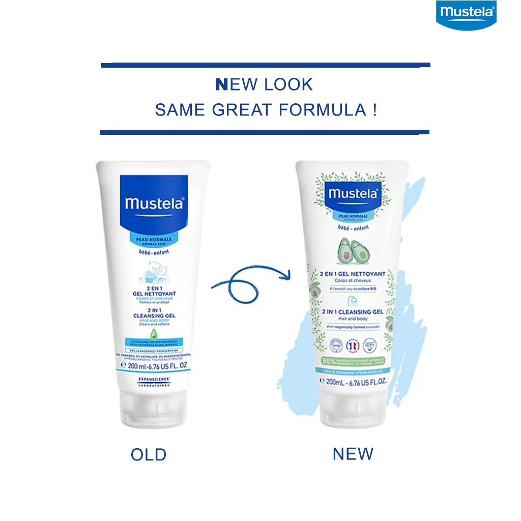 Mustela, 2 In 1 Cleansing Hair and Body Gel, Gentle cleansing gel for hair and body, 200ml
