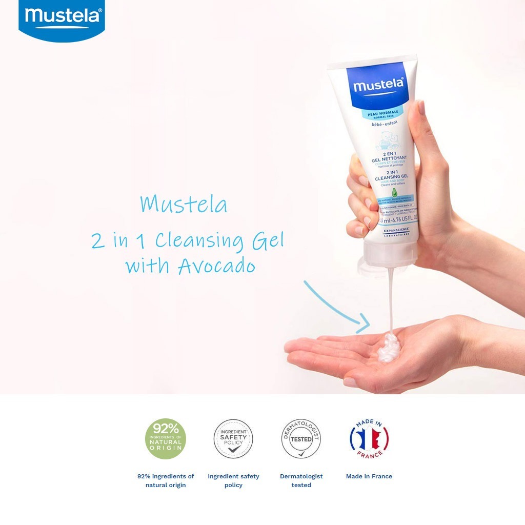 Mustela, 2 In 1 Cleansing Hair and Body Gel, Gentle cleansing gel for hair and body, 200ml