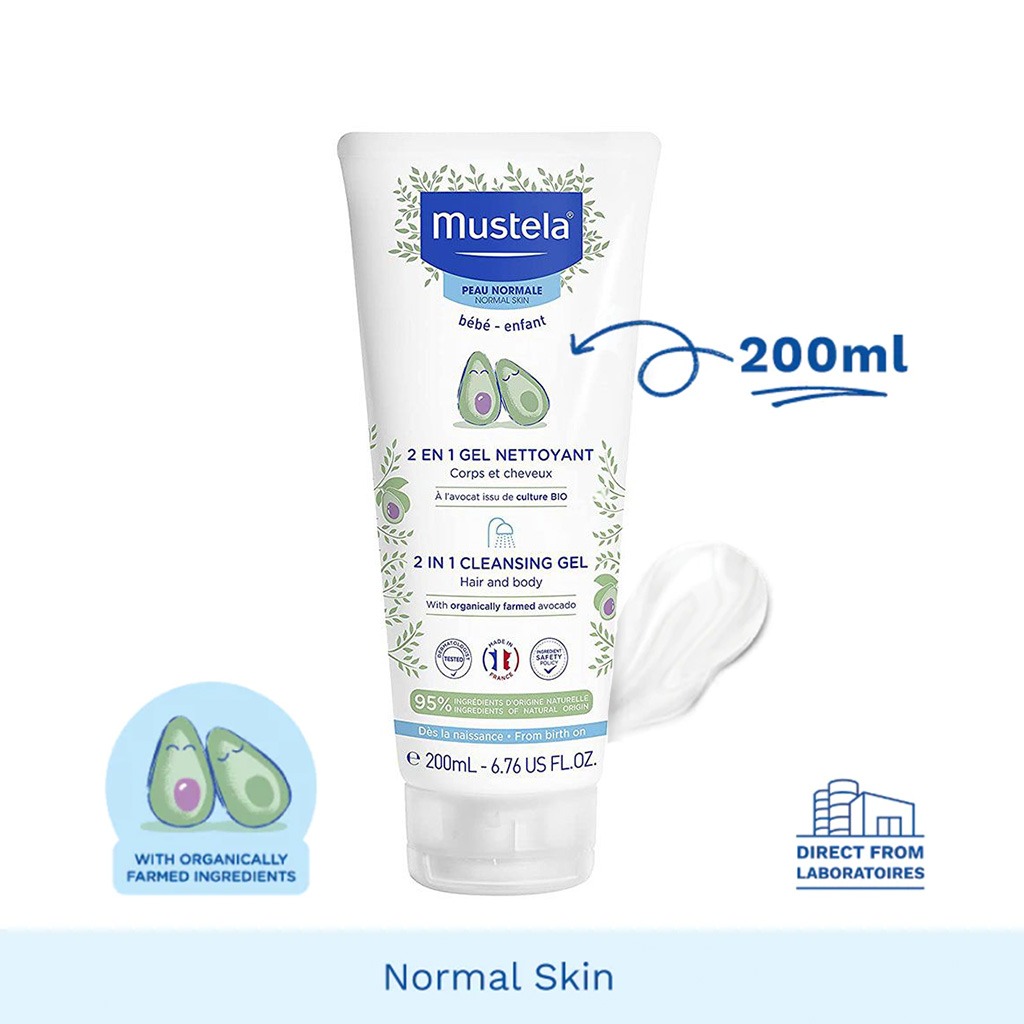 Mustela, 2 In 1 Cleansing Hair and Body Gel, Gentle cleansing gel for hair and body, 200ml