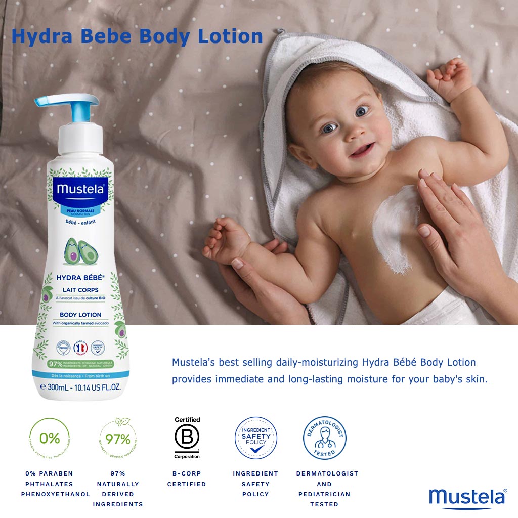 Mustela, Hydra Bebe Body Lotion, Hydrating body lotion for baby’s sensitive skin, 300ml