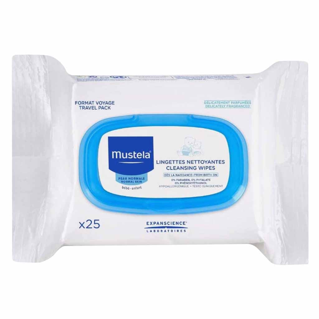 Mustela, Lingettes Nettoyantes Cleansing Wipes, Gentle cleansing wipes for baby skin, 25 pieces