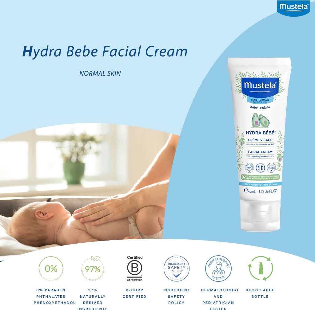 Mustela, Hydra Bébé facial cream, Gentle moisturizing cream for baby’s sensitive skin, 40 ml