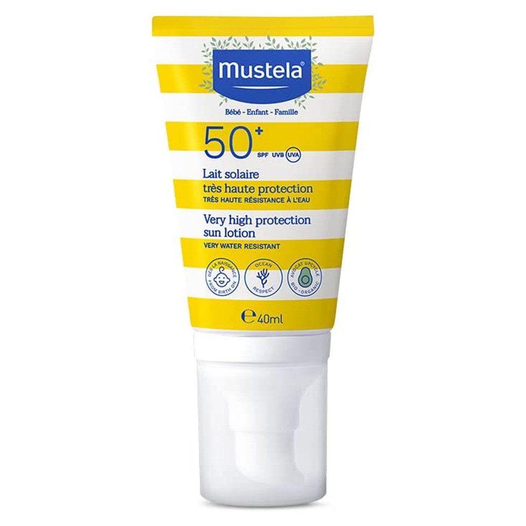 Mustela, Very High Protection SPF 50+ Baby Sunscreen Lotion, Broad spectrum sunscreen for babies, 40ml