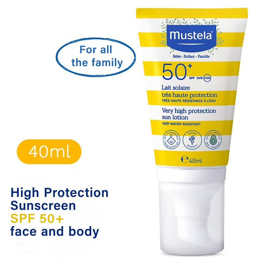 Mustela, Very High Protection SPF 50+ Baby Sunscreen Lotion, Broad spectrum sunscreen for babies, 40ml