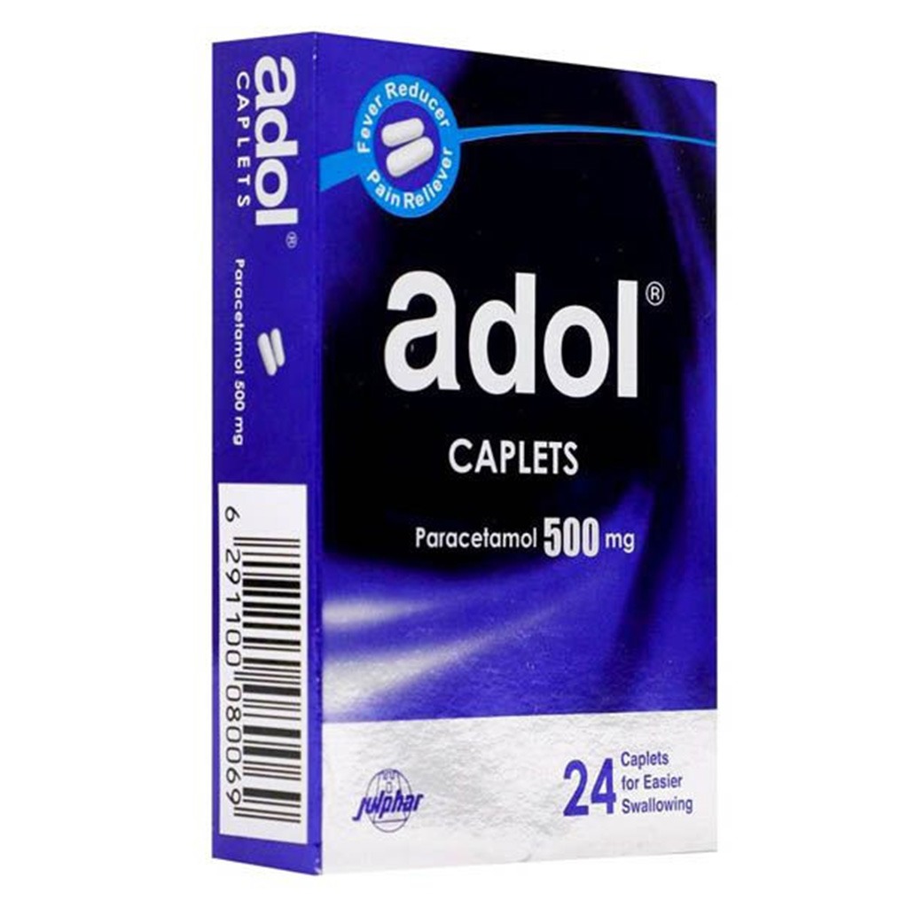 Adol, 500mg caplets, Pain relief and fever reducer caplets, 24 caplets