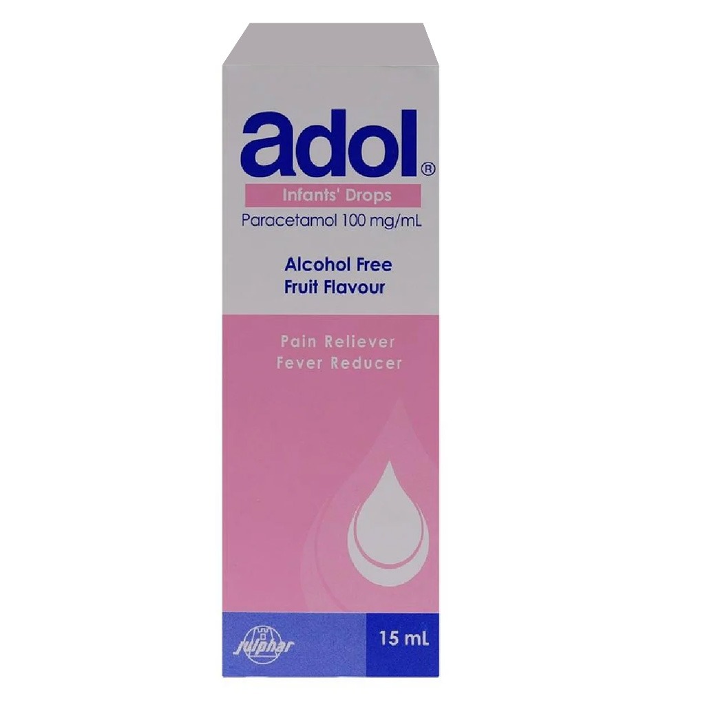 Adol, Paracetamol Infant Drops, Pain relief and fever reducer for infants, 15 ml