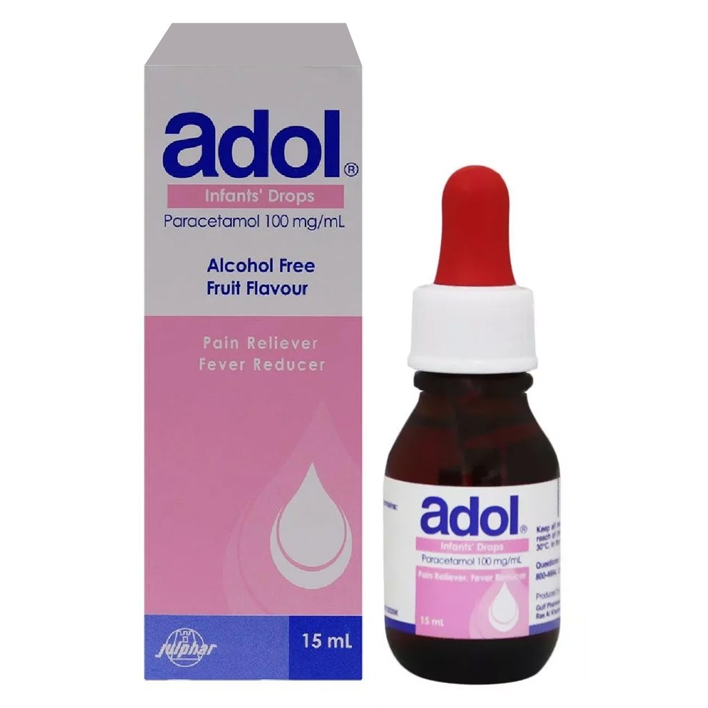 Adol, Paracetamol Infant Drops, Pain relief and fever reducer for infants, 15 ml