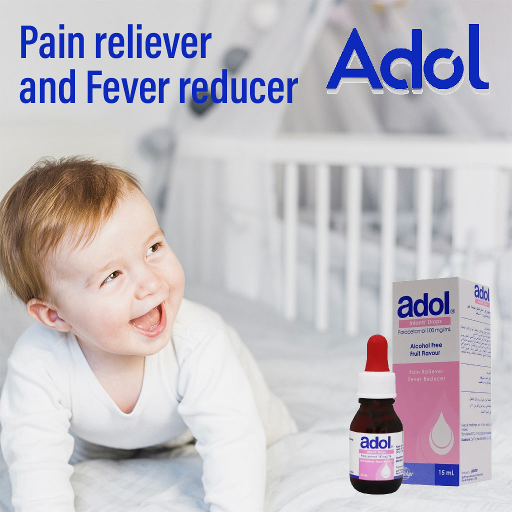 Adol, Paracetamol Infant Drops, Pain relief and fever reducer for infants, 15 ml