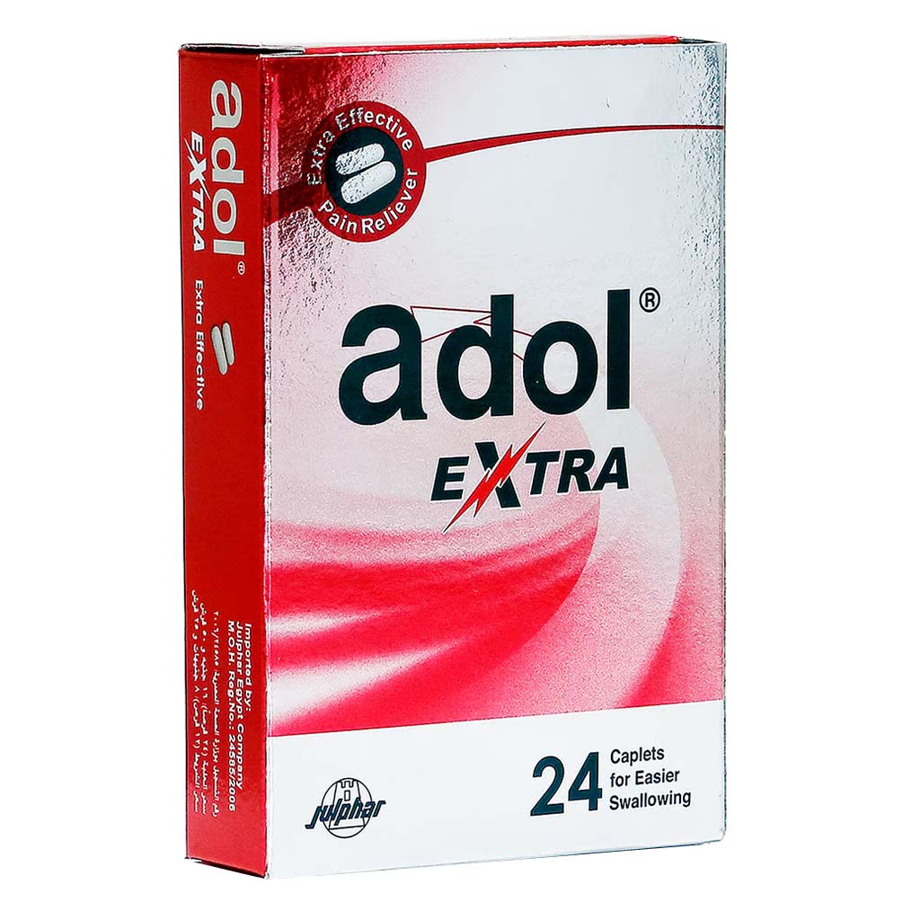 Adol-Extra, Pain relief caplets, Fast-acting pain and fever relief, 24 caplets
