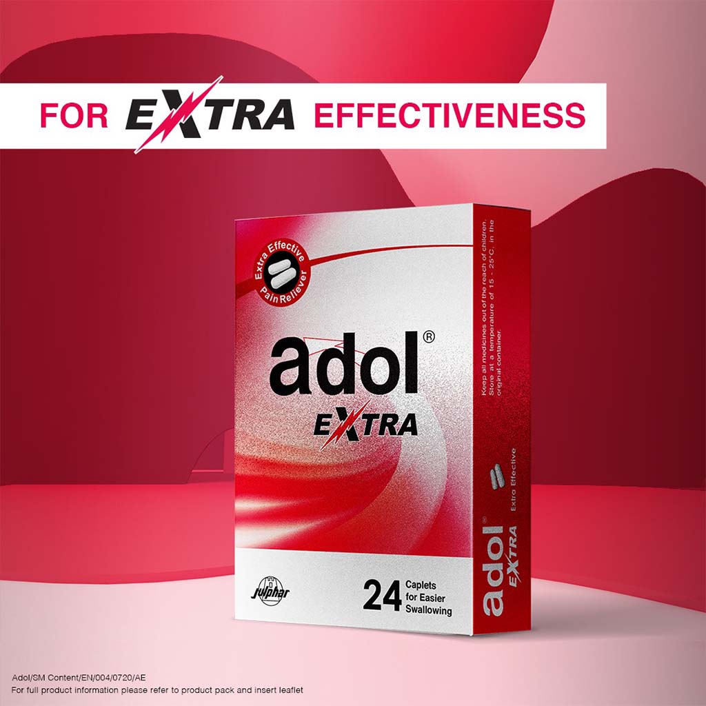 Adol-Extra, Pain relief caplets, Fast-acting pain and fever relief, 24 caplets