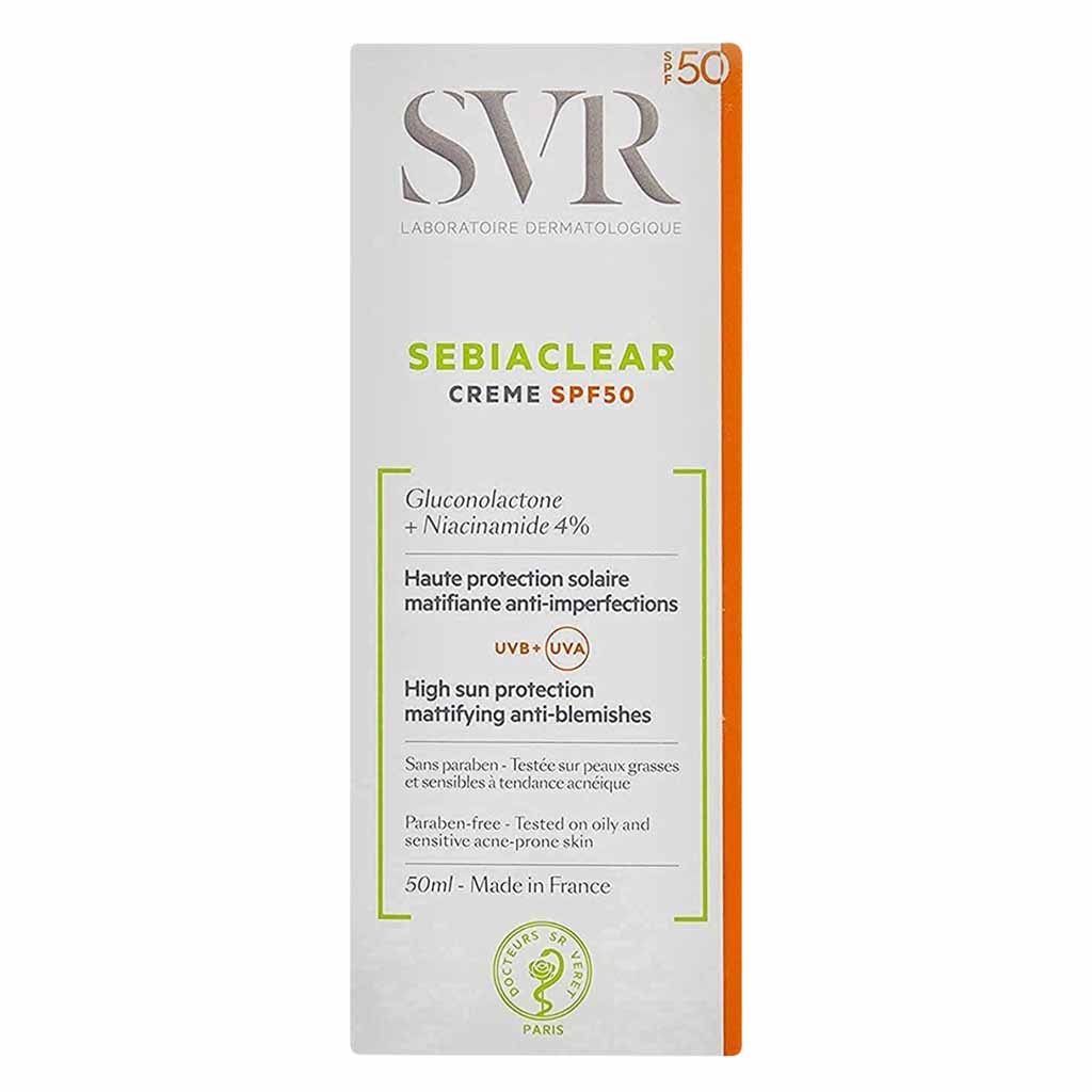 SVR, Sebiaclear Face Sunscreen Cream SPF50, High protection sunscreen for oily and acne-prone skin, 50ml