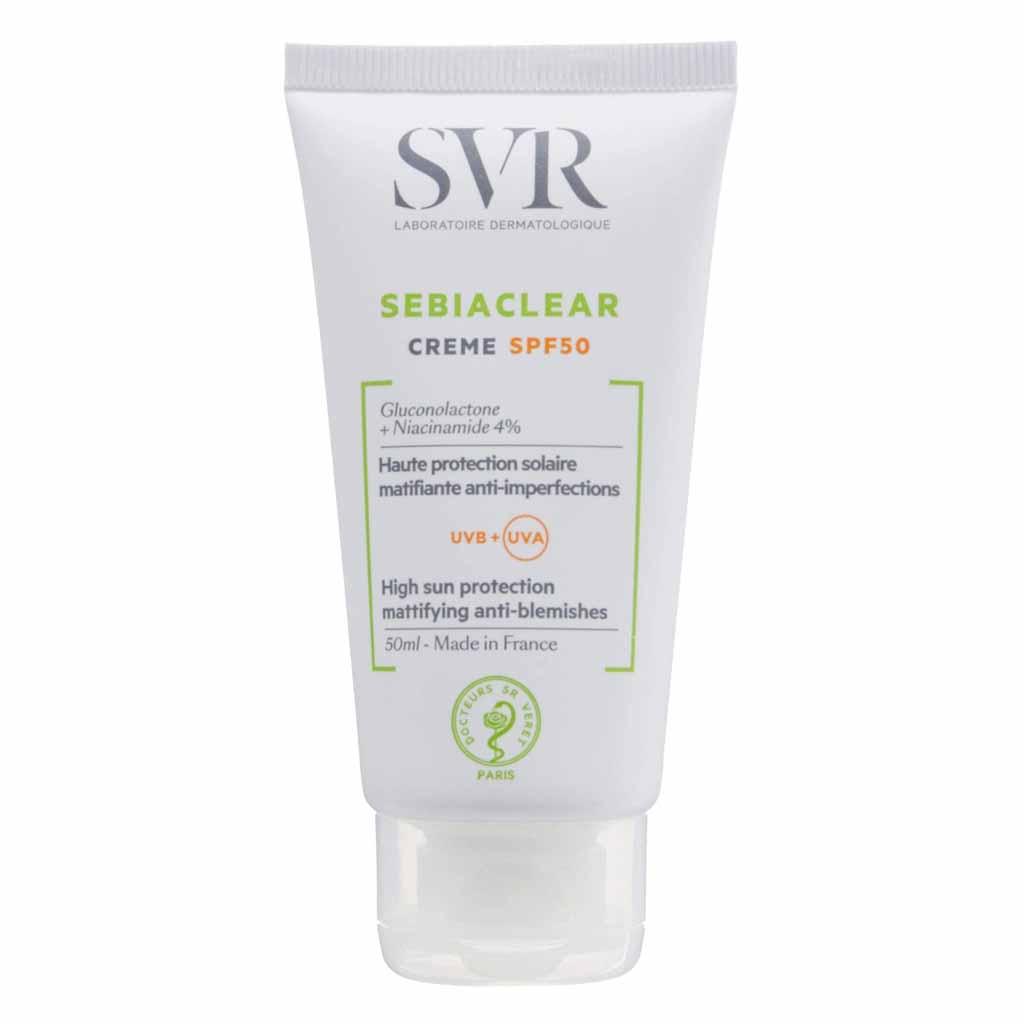 SVR, Sebiaclear Face Sunscreen Cream SPF50, High protection sunscreen for oily and acne-prone skin, 50ml