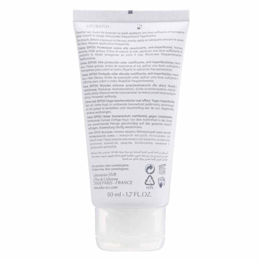 SVR, Sebiaclear Face Sunscreen Cream SPF50, High protection sunscreen for oily and acne-prone skin, 50ml