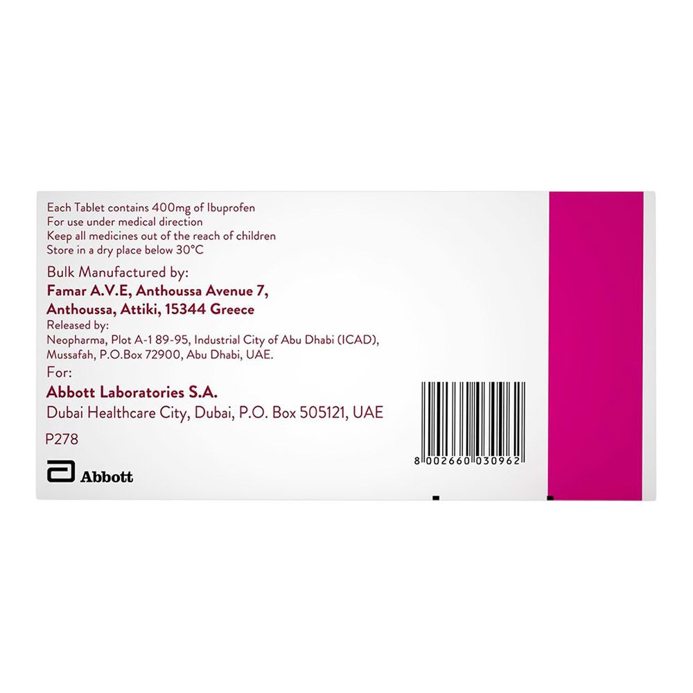Brufen, 400mg Tablets, Pain relief and fever reducer medication, 30 tablets