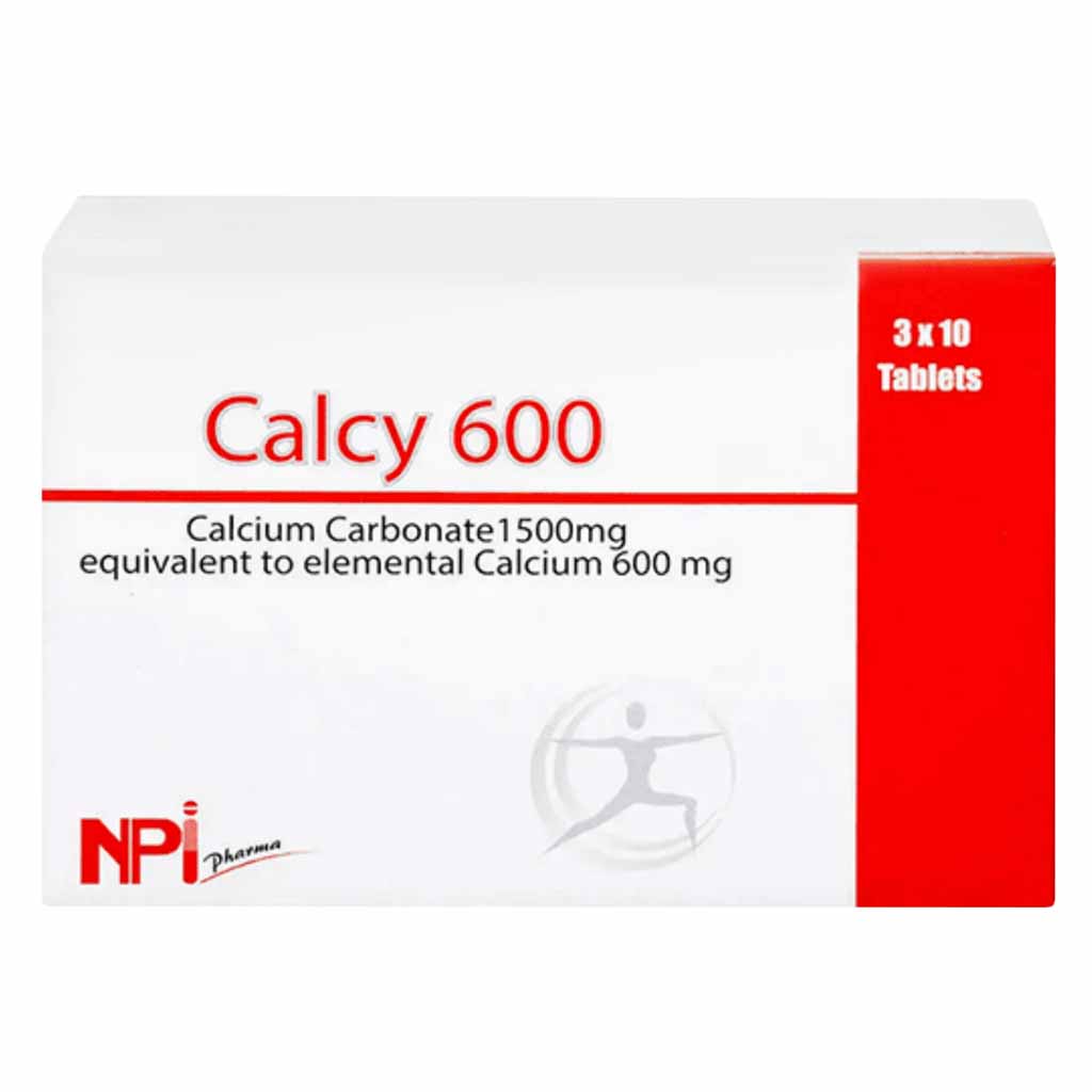 Calcy, 600 mg tablets, Calcium supplement for bone strength and health, 30 tablets