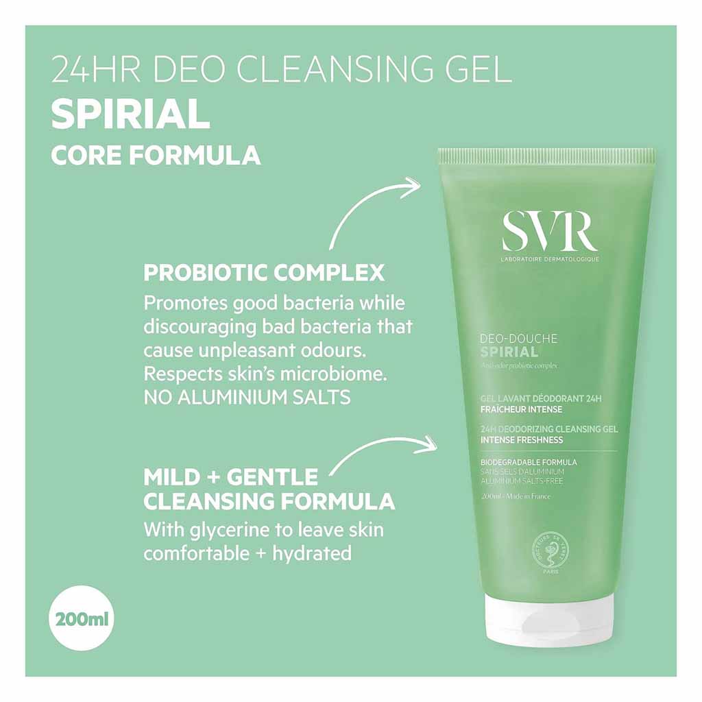 SVR, Spirial Deodorant-Douche Shower Gel, Refreshing shower gel with deodorant effect, 200ml