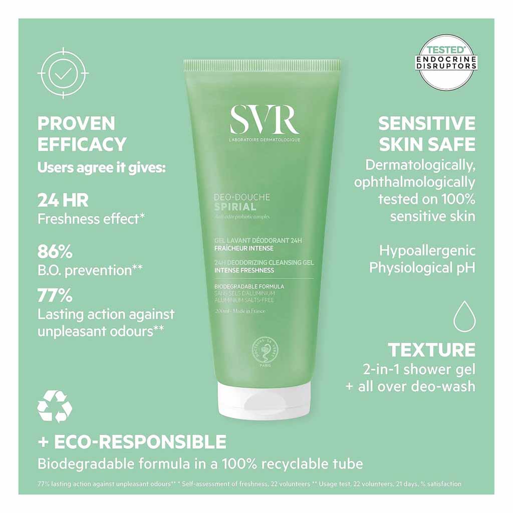 SVR, Spirial Deodorant-Douche Shower Gel, Refreshing shower gel with deodorant effect, 200ml
