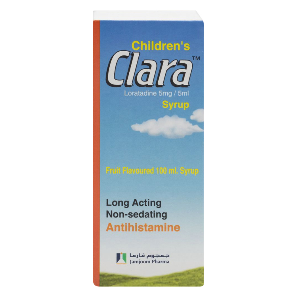 Clara, Loratadine 5mg fruit flavoured syrup, Allergy relief syrup with fruit flavor, 100ml