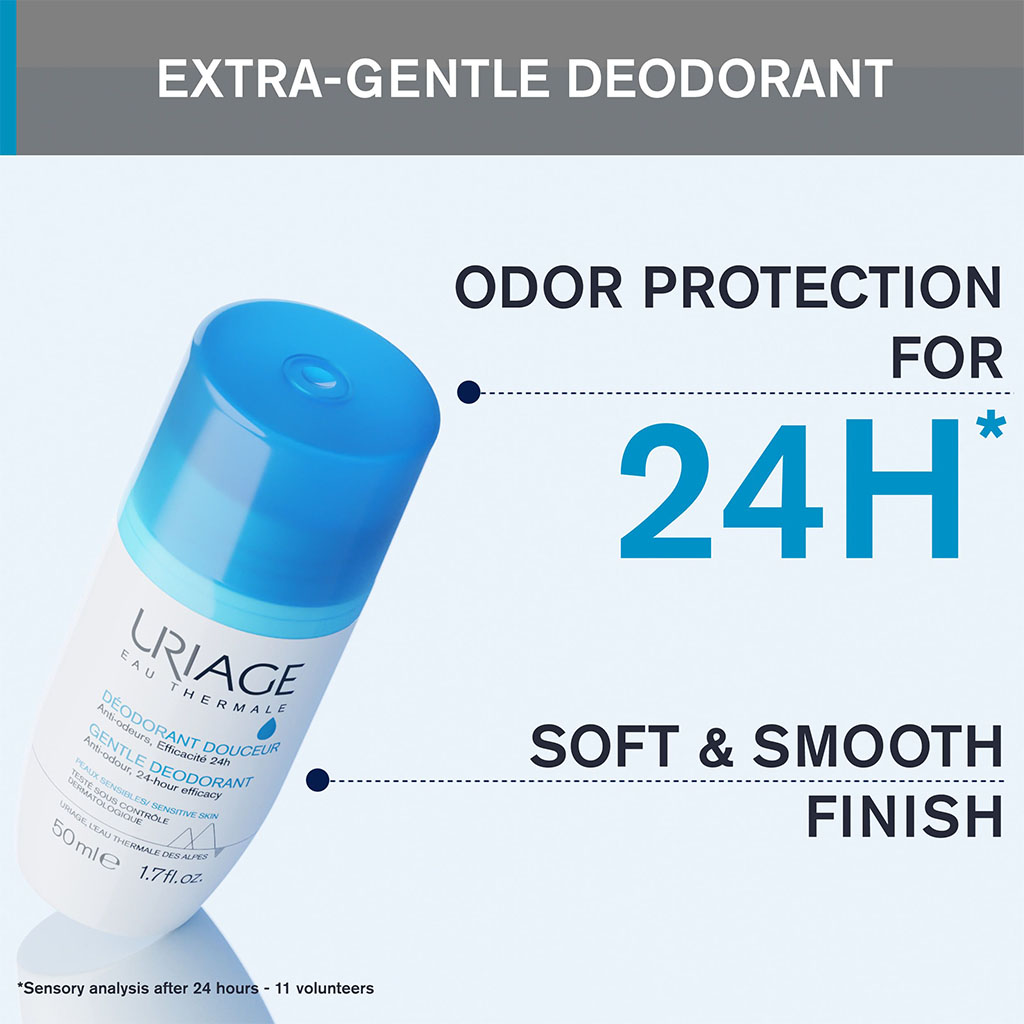Uriage, Eau Thermale Gentle 24 Hours Fresh Deodorant Roll-On, Long-lasting fresh deodorant, 50 ml