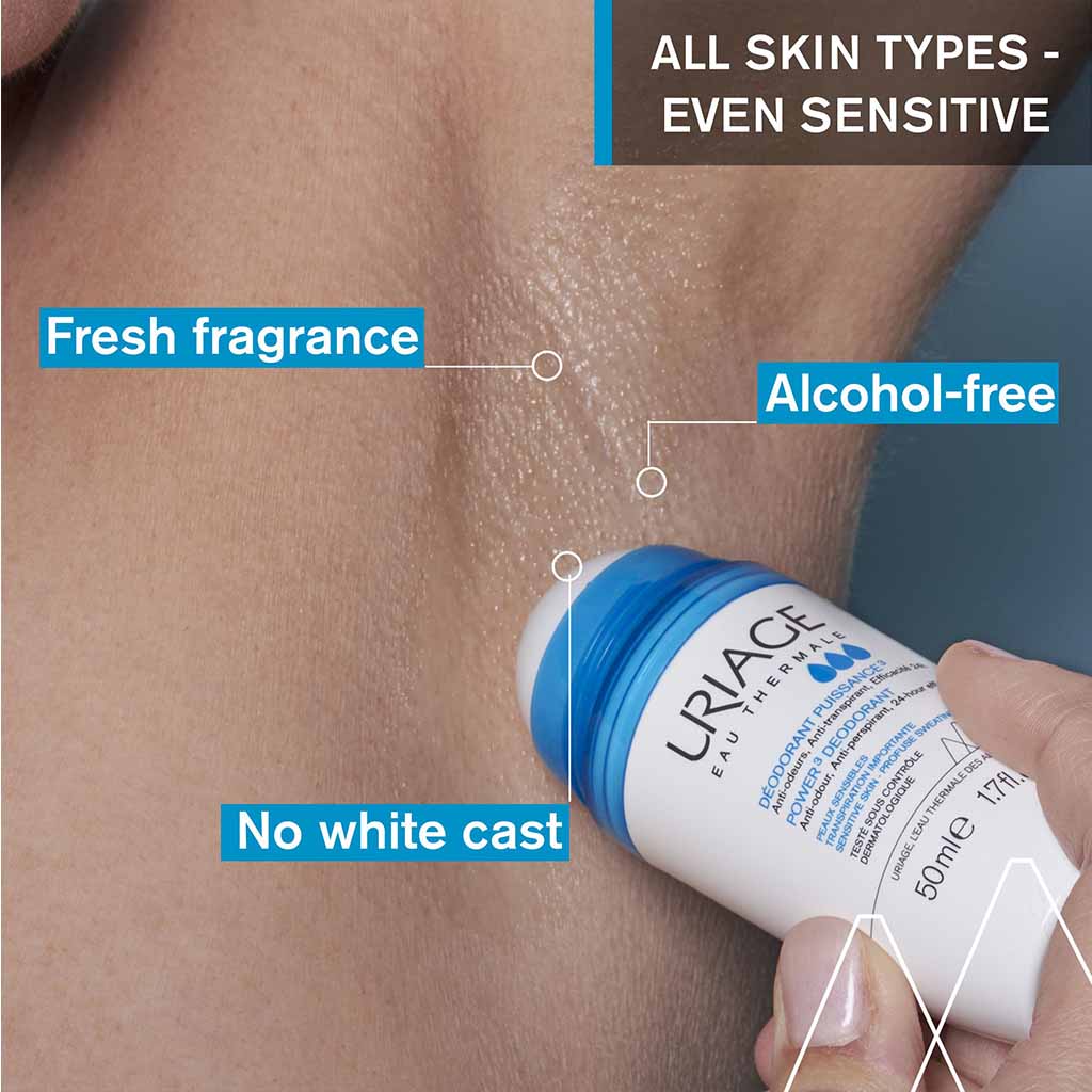 Uriage, Power-3 Antiperspirant 24 Hours Fresh Deodorant Roll On, Long-lasting antiperspirant deodorant roll-on, 50ml