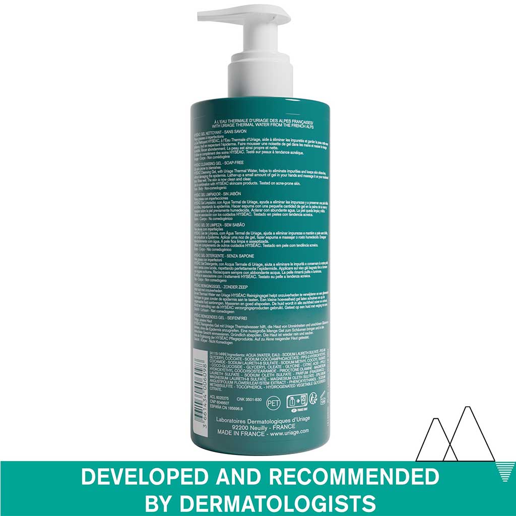 Uriage, Hyseac Cleansing Gel, Oil-free gel cleanser for acne-prone skin, 500 ml