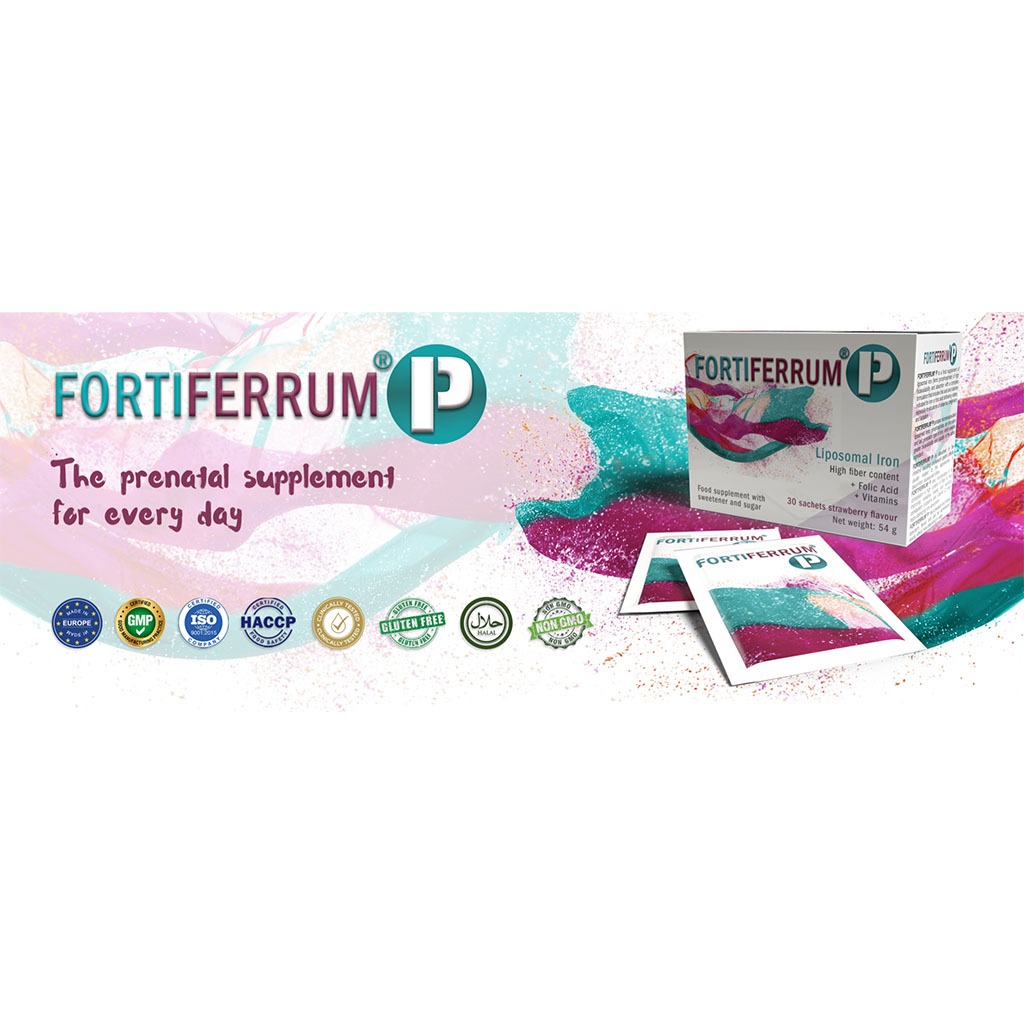 Fortiferrum P, Liposomal Iron Supplement Sachets for Pregnancy, Iron supplement with fiber, vitamins, and folic acid, 30 sachets