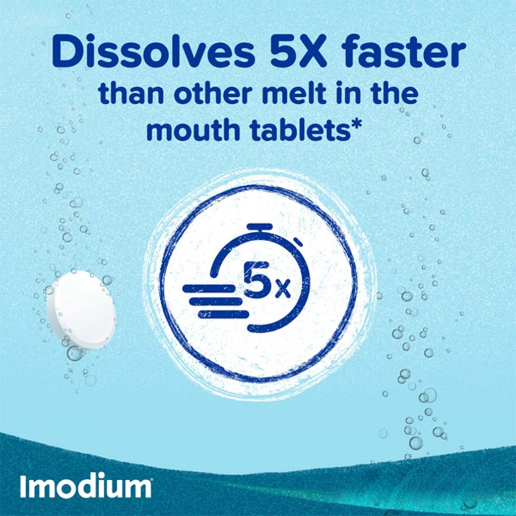 Imodium, Instants 2 mg melt in mouth tablets, Fast relief for diarrhea symptoms, 2 mg