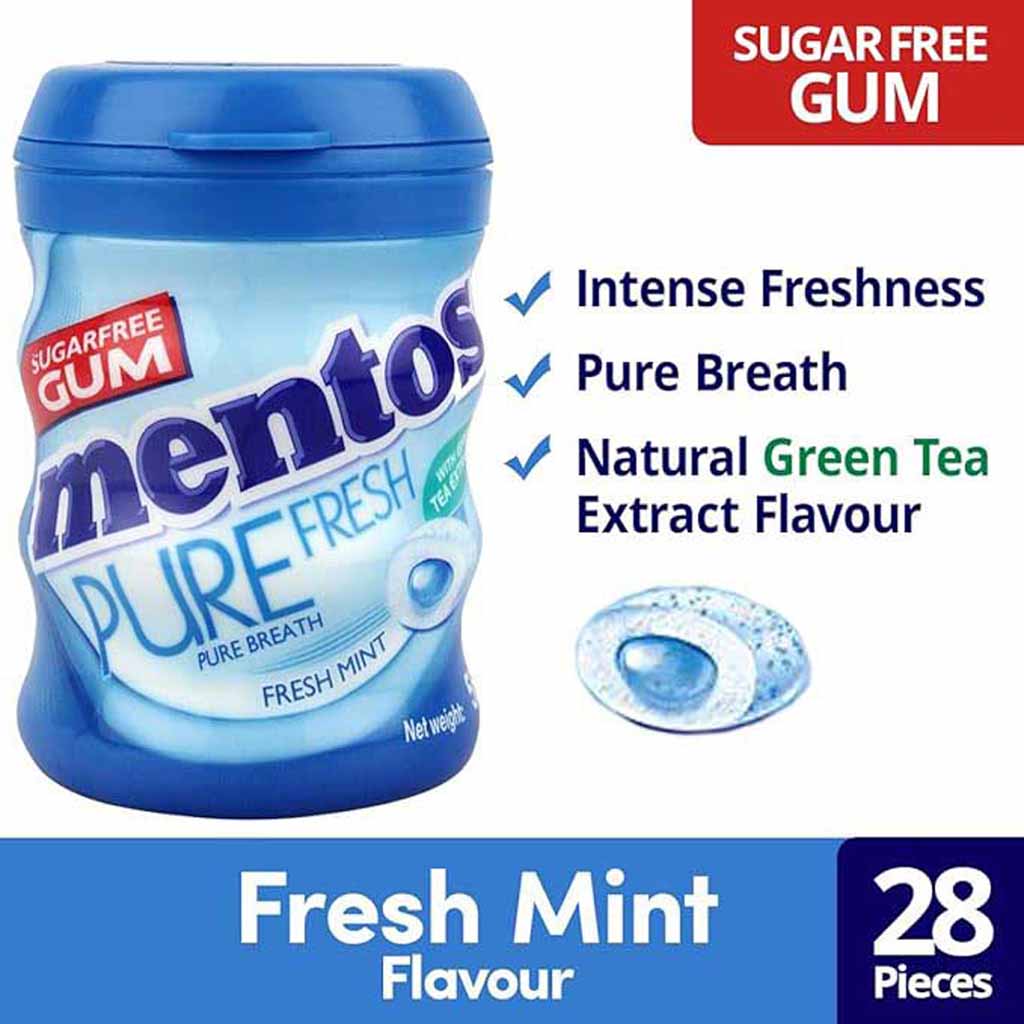 Mentos, Chewing Gum Pure Fresh Mint, Crisp mint flavor for long-lasting freshness, 56 grams