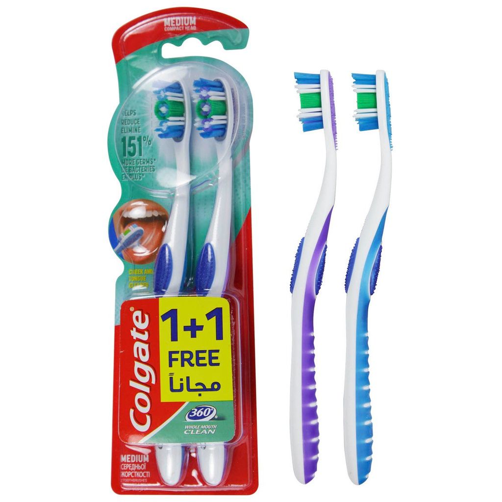 Colgate, 360 Whole Mouth Clean Medium Toothbrush, Medium bristle toothbrush for complete oral care