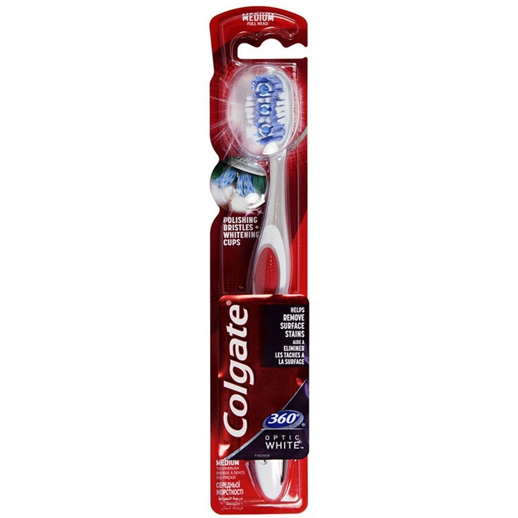 Colgate 360 Optic White Medium Teeth Whitening Toothbrush, Multi Color - 1Pk
