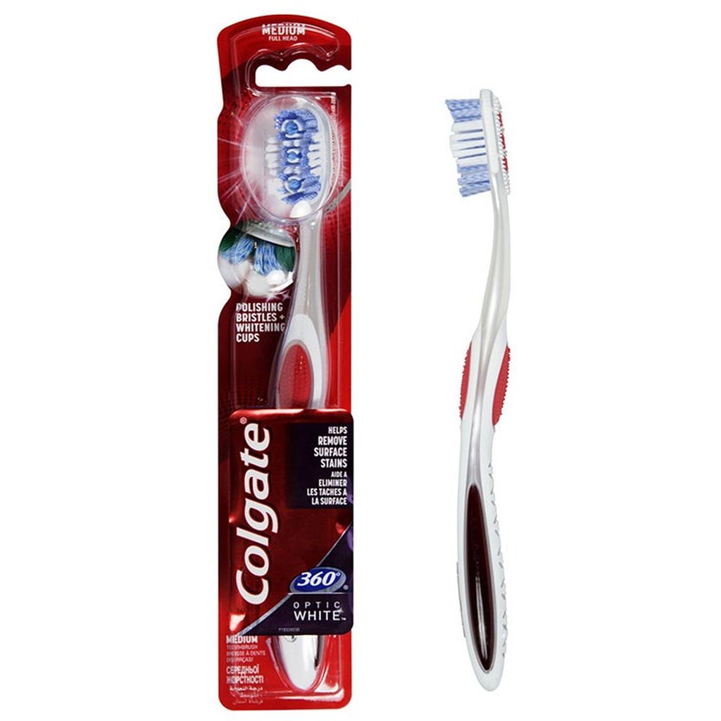 Colgate 360 Optic White Medium Teeth Whitening Toothbrush, Multi Color - 1Pk