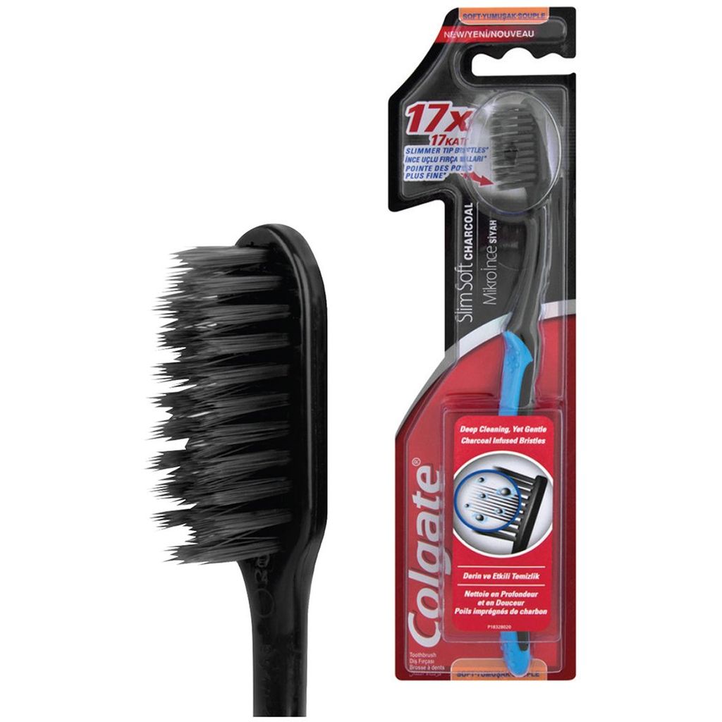 Colgate, Slim Soft Charcoal Toothbrush, Soft bristle toothbrush with charcoal for deep cleaning, 1 piece