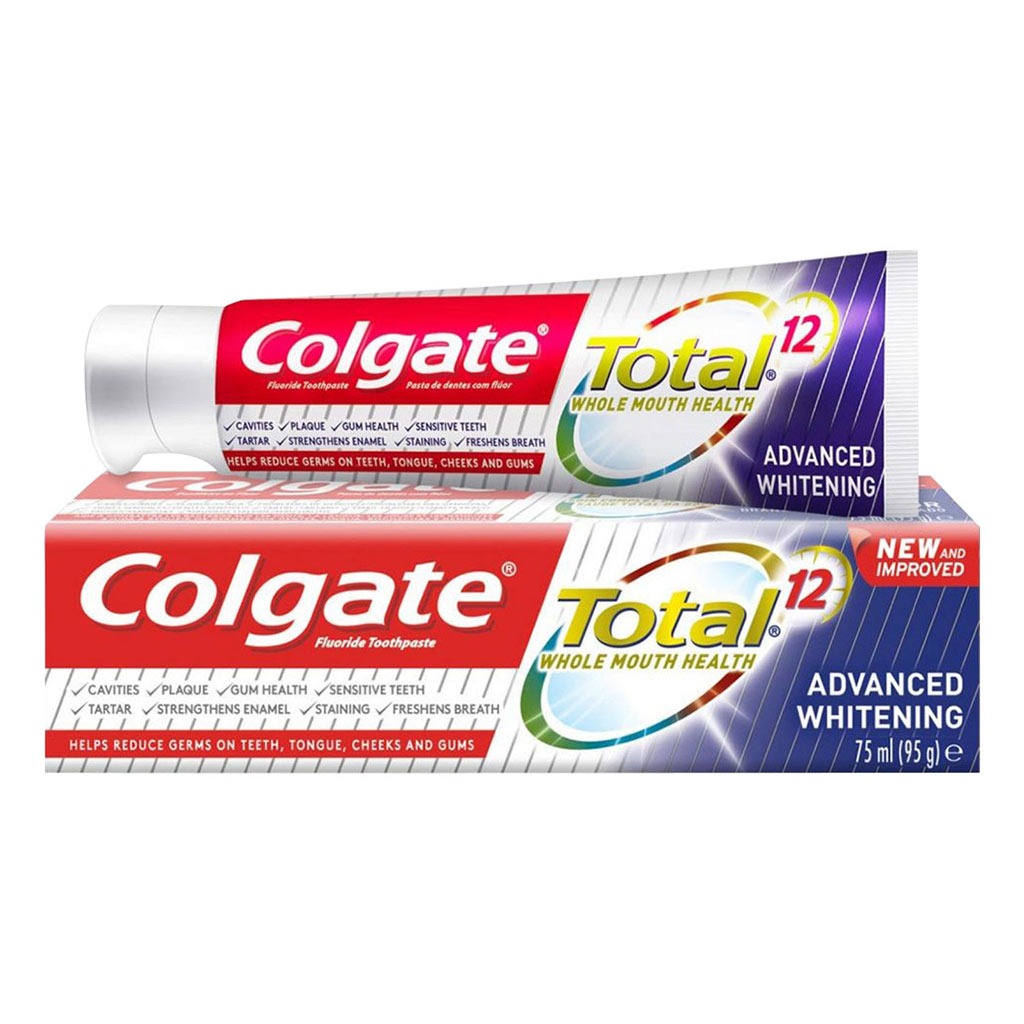 Colgate, Total 12 Hour Protection Advanced Whitening Toothpaste, Advanced whitening and cavity protection toothpaste, 75 ml
