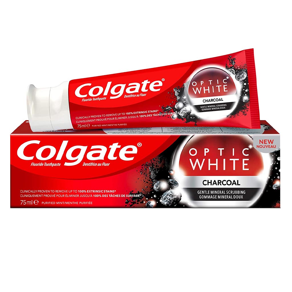 Colgate, Optic White Charcoal Whitening Toothpaste, Whitening toothpaste with activated charcoal, 75 ml