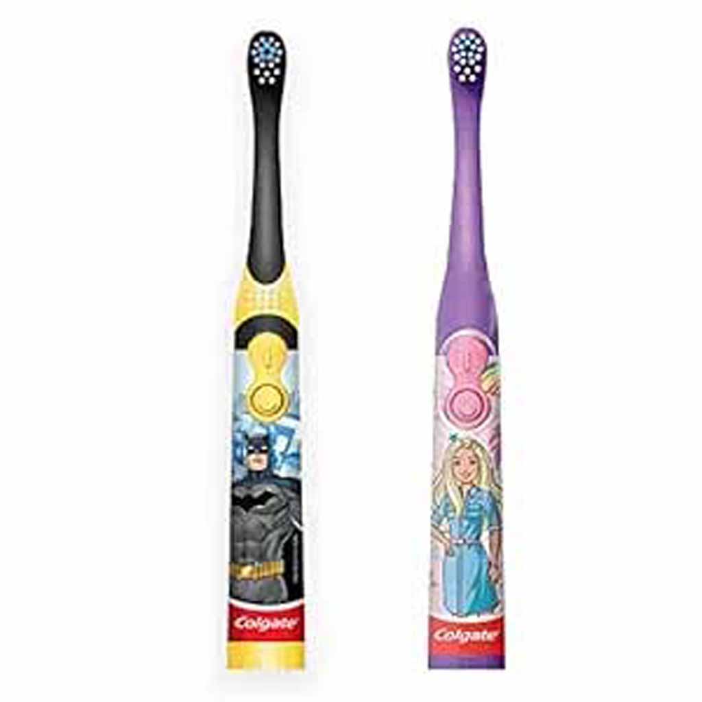 Colgate, Kids Barbie/Batman Extra Soft Battery Powered Toothbrush, Gentle electric toothbrush for children, 1 piece