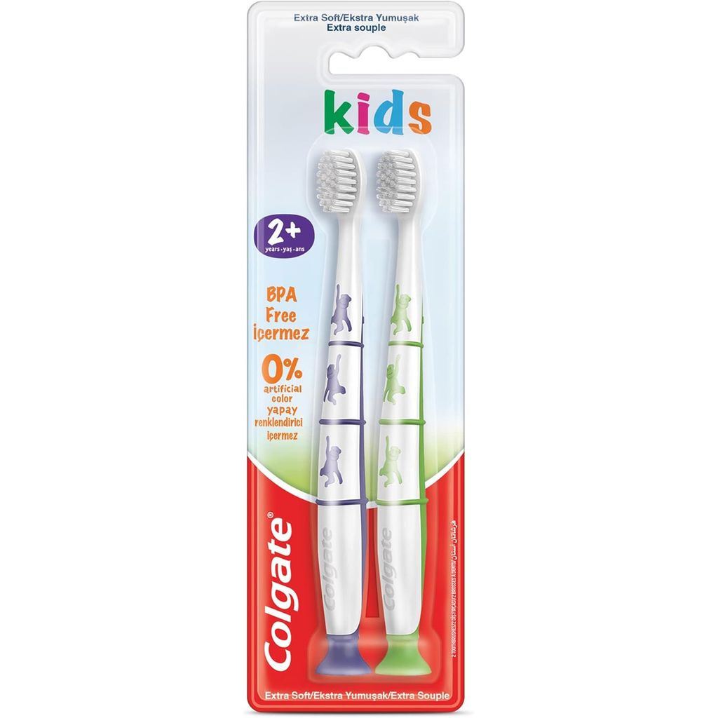 Colgate, Kids BPA-Free Extra Soft Toothbrush, Extra soft toothbrush for children aged 2+, 2 pieces