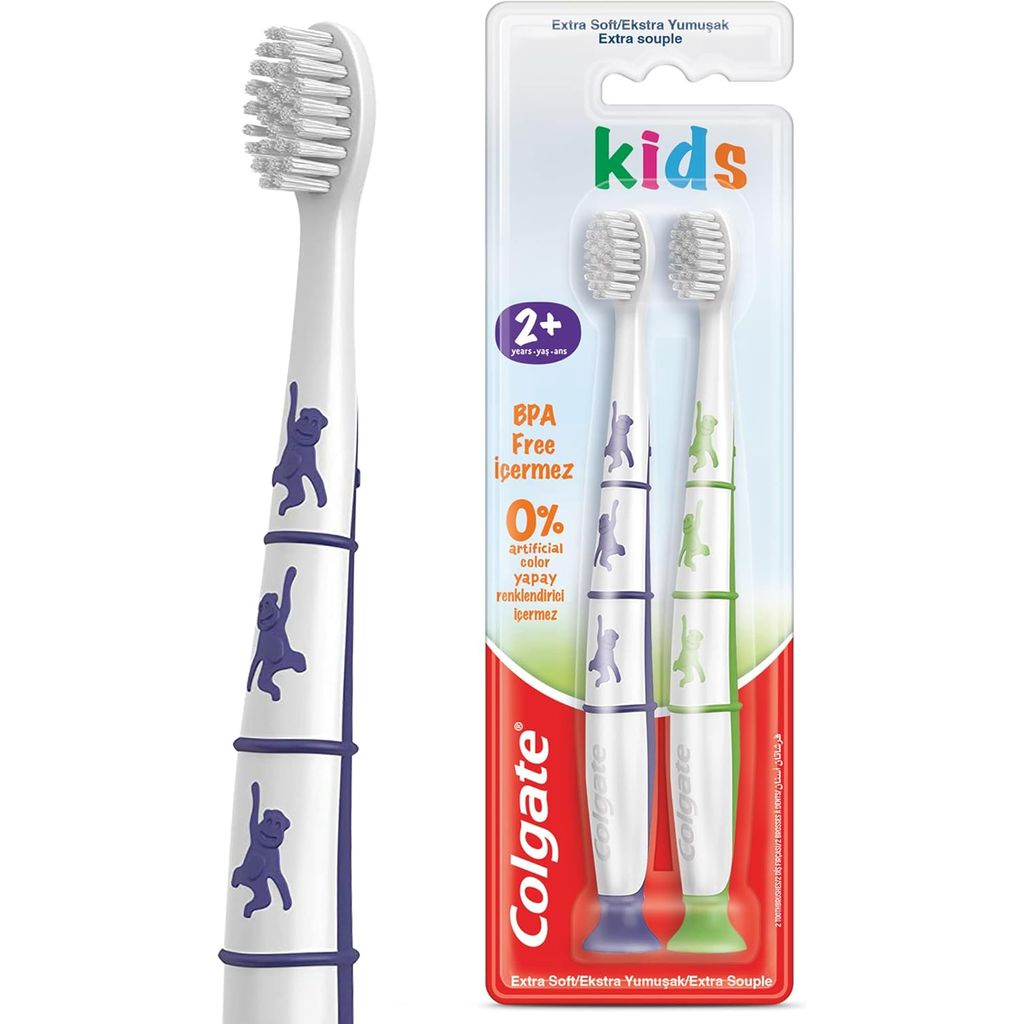 Colgate, Kids BPA-Free Extra Soft Toothbrush, Extra soft toothbrush for children aged 2+, 2 pieces